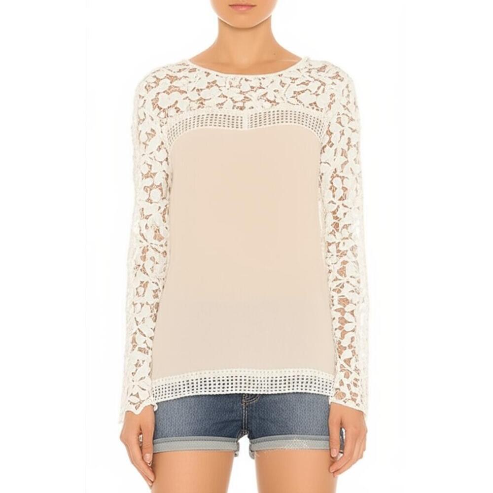 C.‎ Luce Womens Beige White Knitted Lace Blouse Romantic Delicate Size M